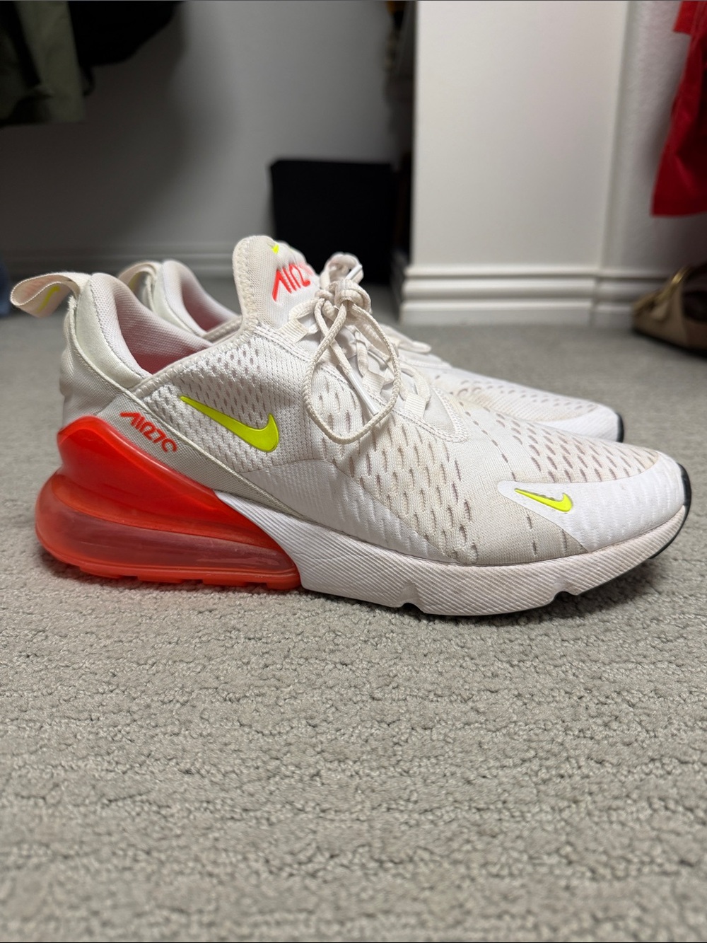 Nike Kids Air Max 270 White with Neon Yellow & Orange Accents